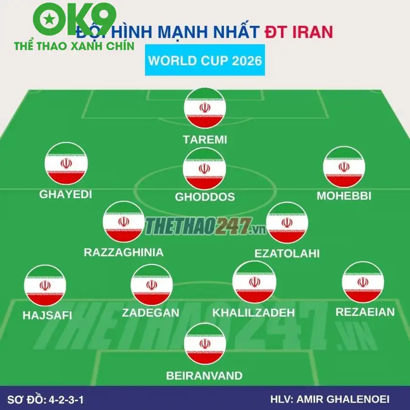 Đội hình dự kiến Iran Đội hình dự kiến Iran